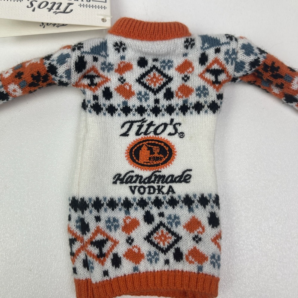 Titos Vodka Gift Tag Sweater Bottle Cover Limited Edition White Orange Black